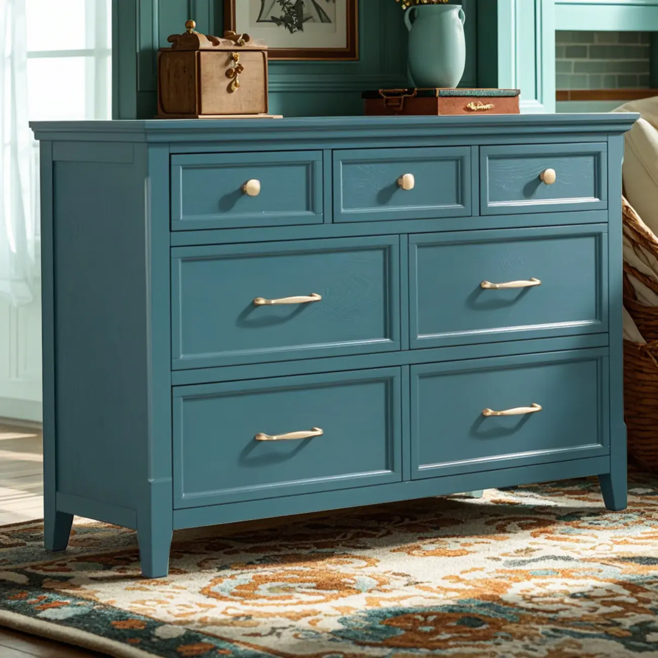 Elegant Wooden Dresser in Green Color with Storage Image - 5 | homeyfad