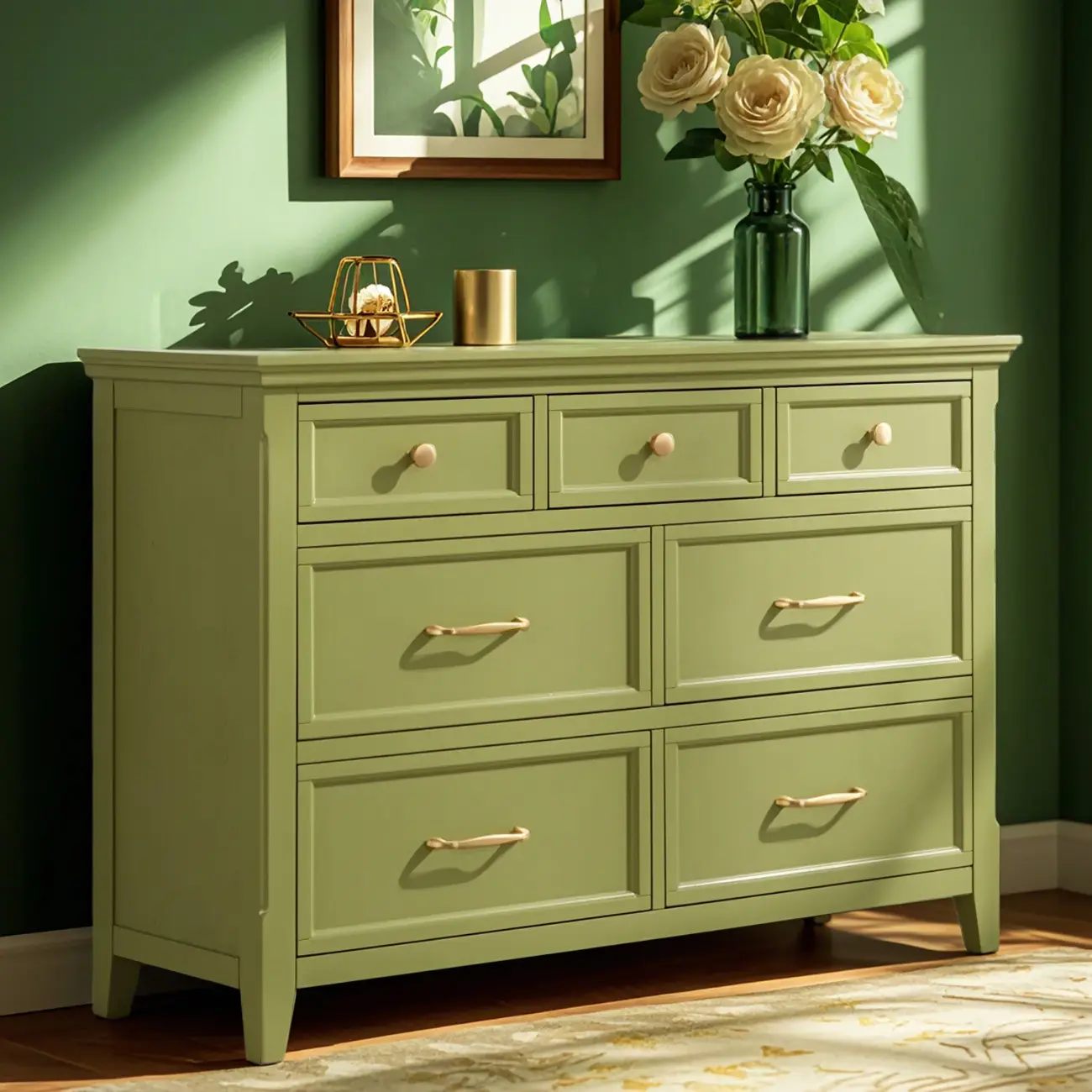 Elegant Wooden Dresser in Green Color with Storage Image - 3 | homeyfad