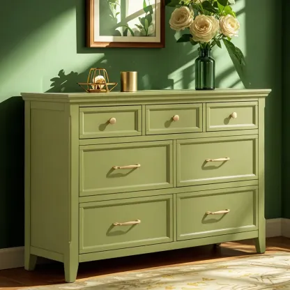 Elegant Wooden Dresser in Green Color with Storage Image - 3
