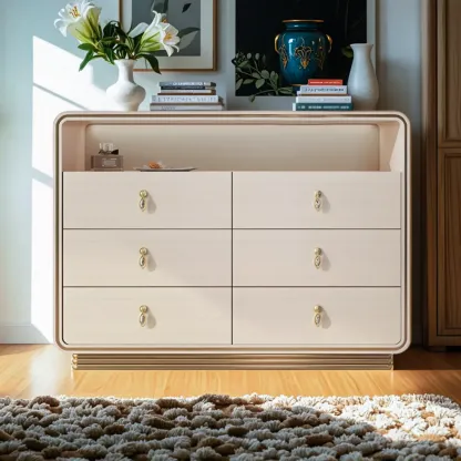 Glam Solid Wood Dresser with Gold Handles for Bedroom Image - 2