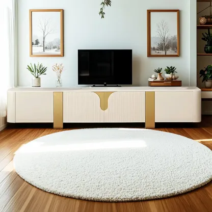 Minimalist Stone TV Stand with Gold Accents for Living Room Use Image - 1