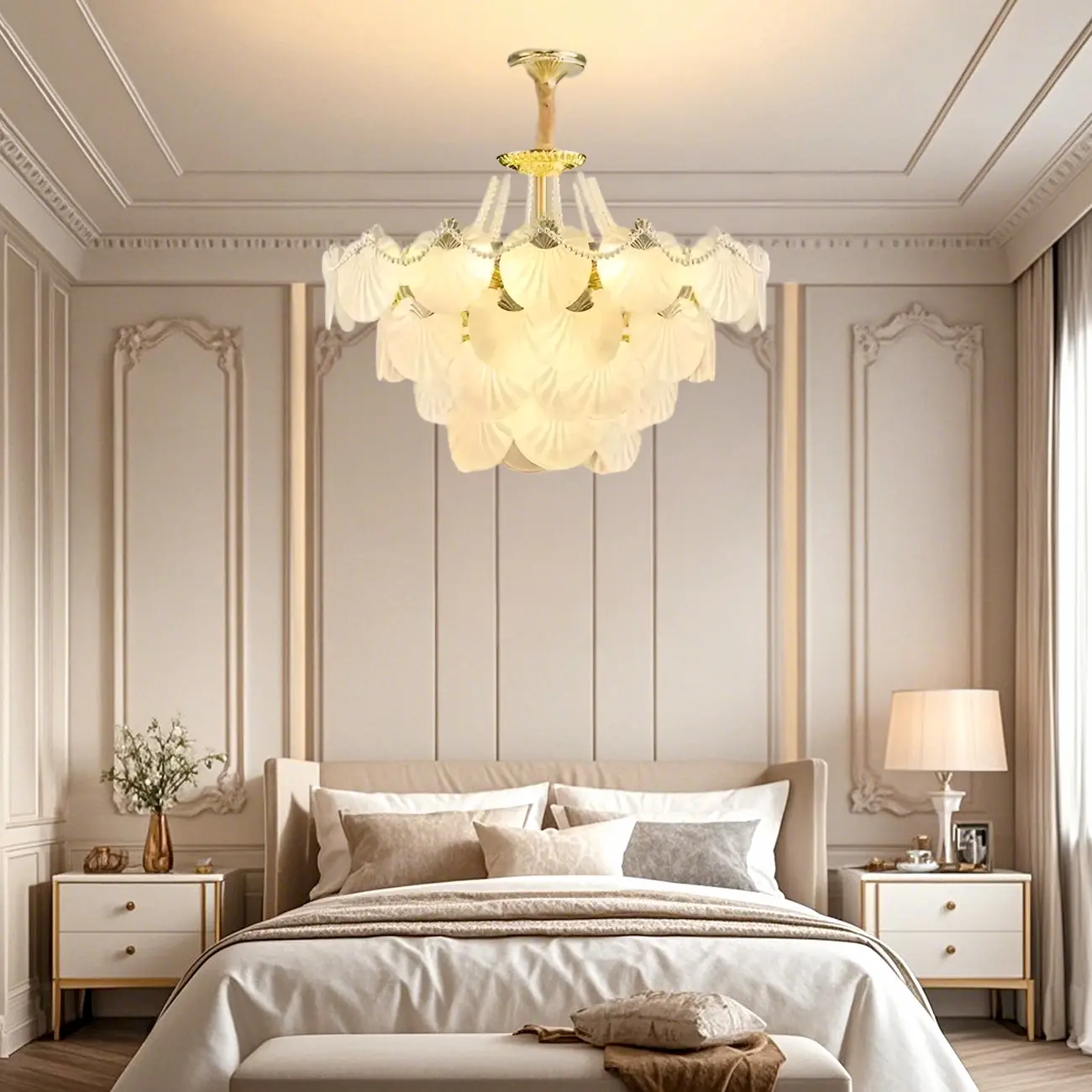 Luxury Modern Tiered Shell Chandelier with Frosted Glass Image - 1 | homeyfad