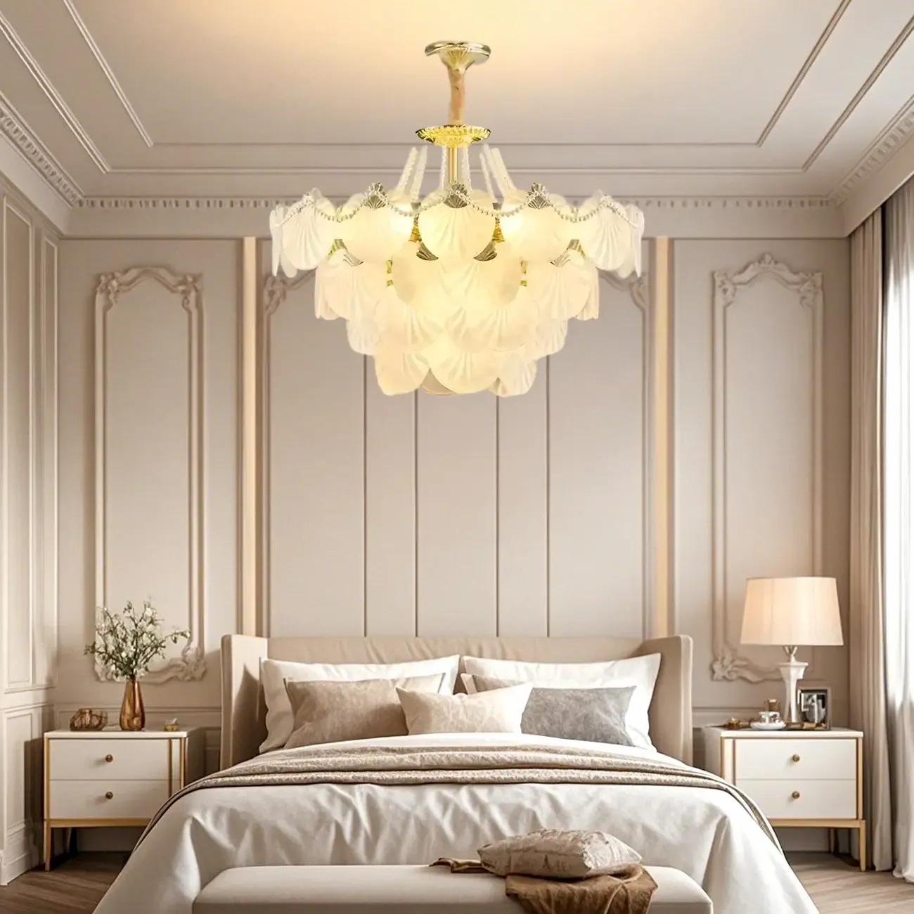 Luxury Modern Tiered Shell Chandelier with Frosted Glass Image - 1
