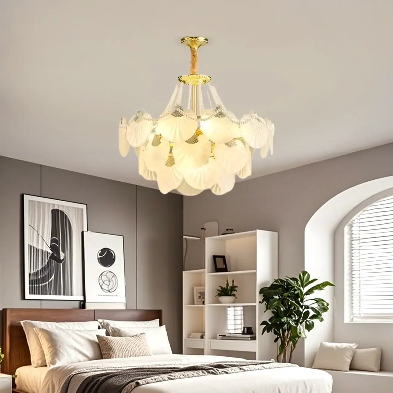 Luxury Modern Tiered Shell Chandelier with Frosted Glass Image - 2
