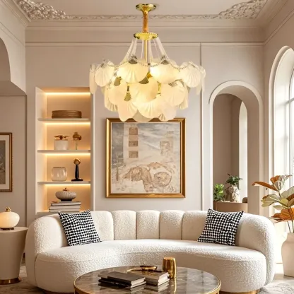 Luxury Modern Tiered Shell Chandelier with Frosted Glass Image - 3
