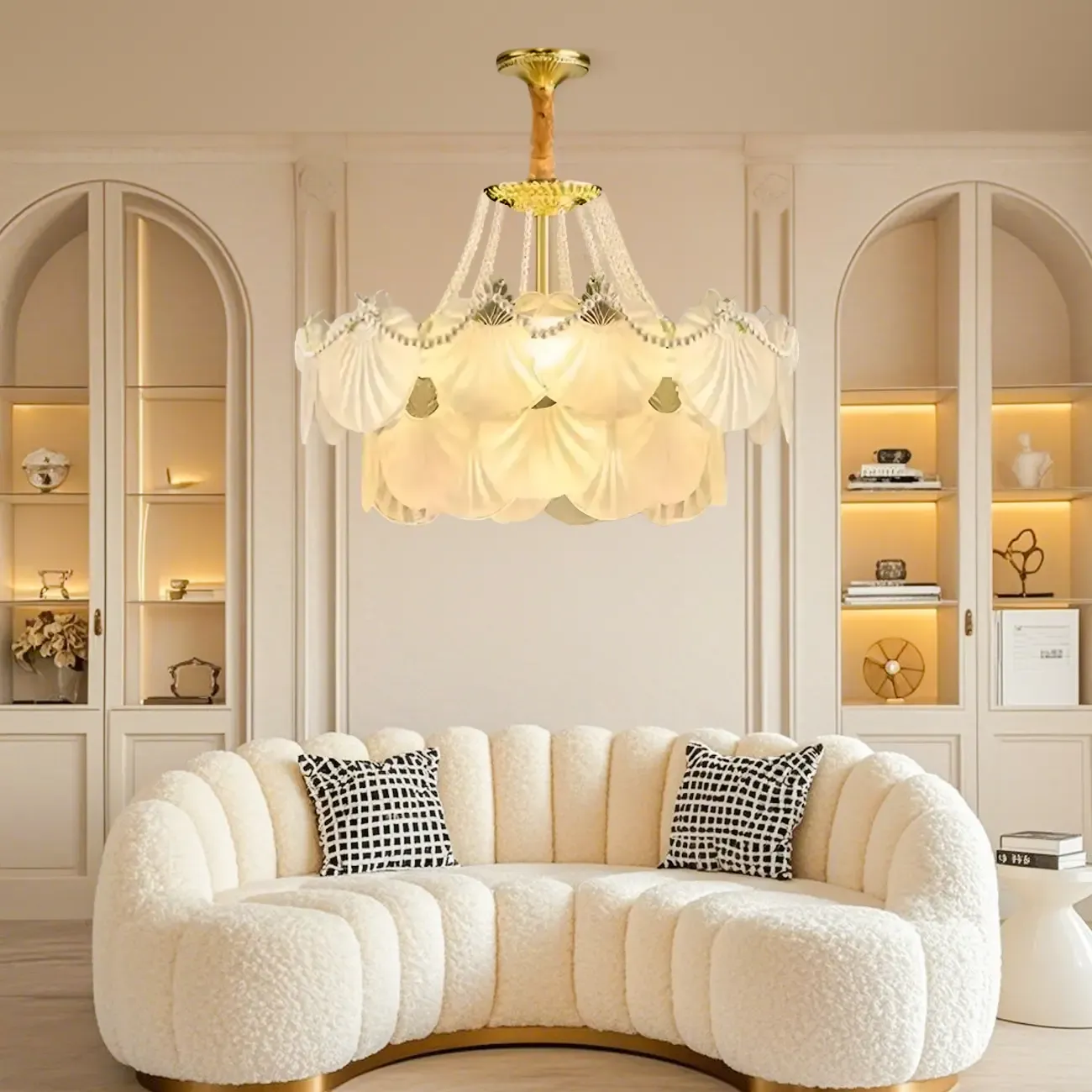 Luxury Modern Tiered Shell Chandelier with Frosted Glass Image - 4