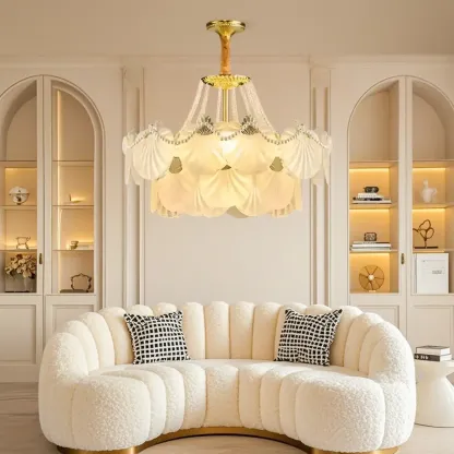 Luxury Modern Tiered Shell Chandelier with Frosted Glass Image - 4