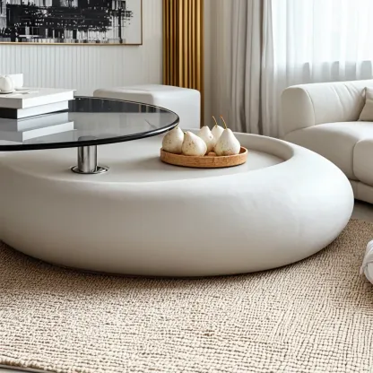 Scandinavian Swivel Glass Coffee Table with Storage, Casters  Image - 5