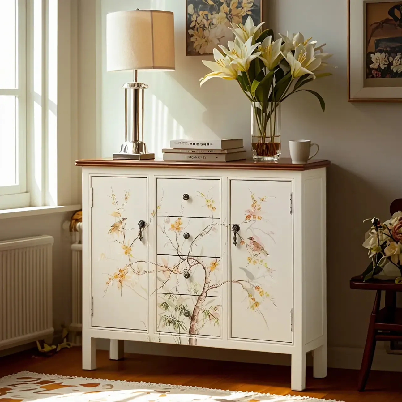 Traditional Wooden Dresser with Floral Design for Bedroom Image - 2