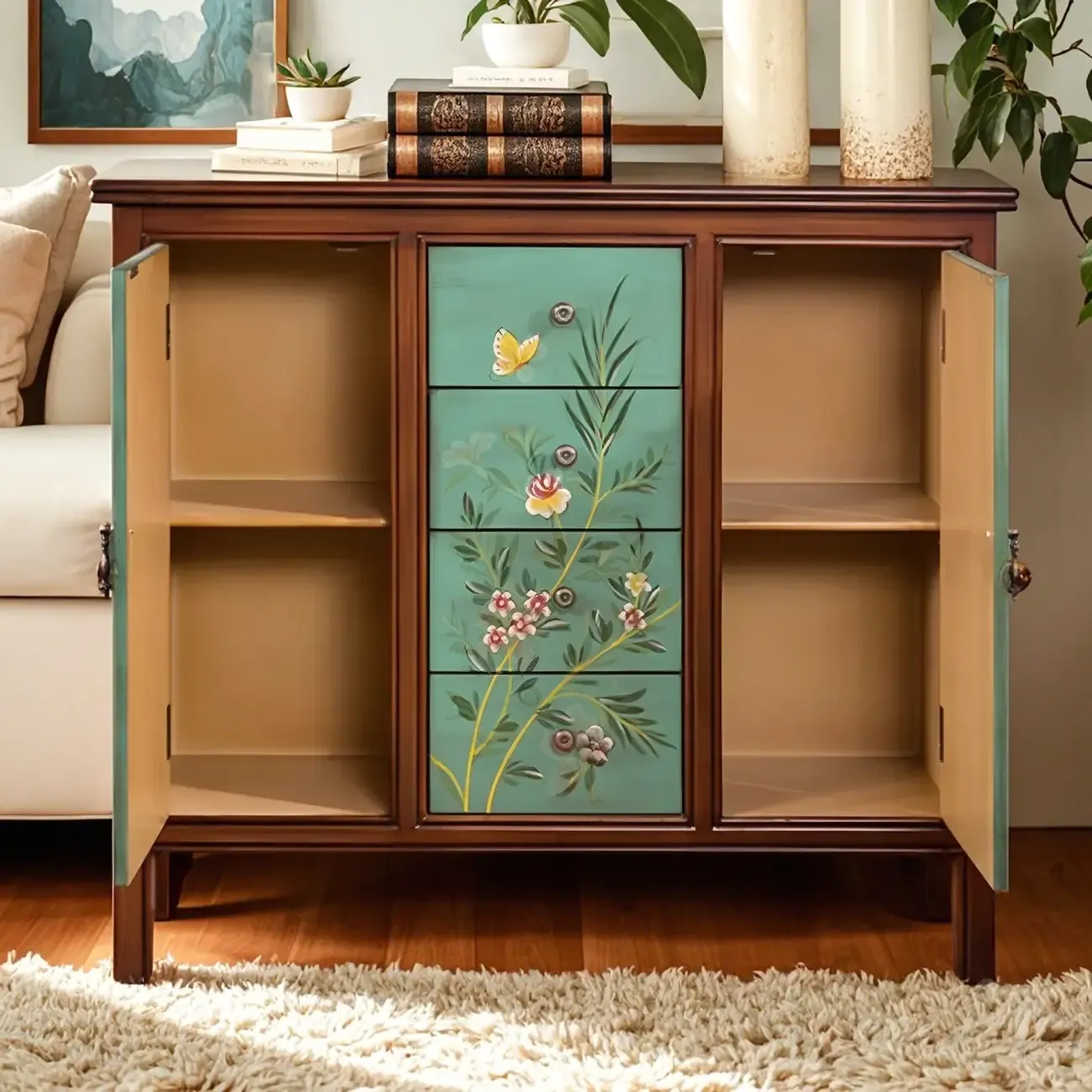 Traditional Wooden Dresser with Floral Design for Bedroom Image - 15