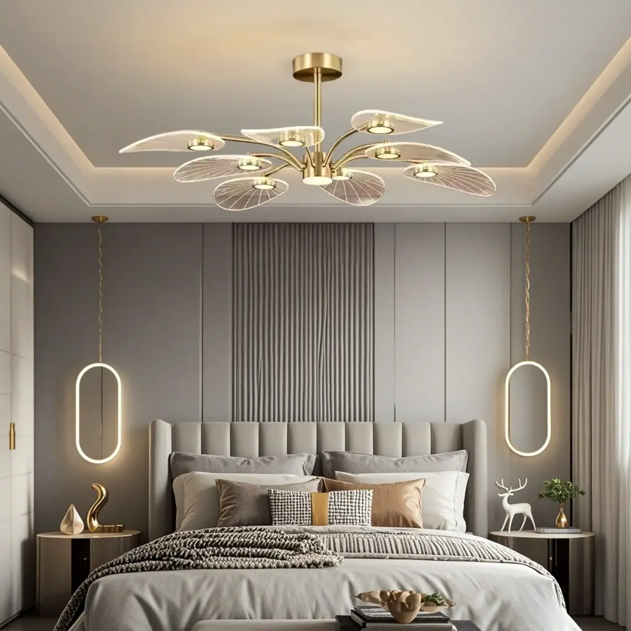 Luxury Leaf-Shaped Semi Flush LED Ceiling Light for Bedroom Image - 1