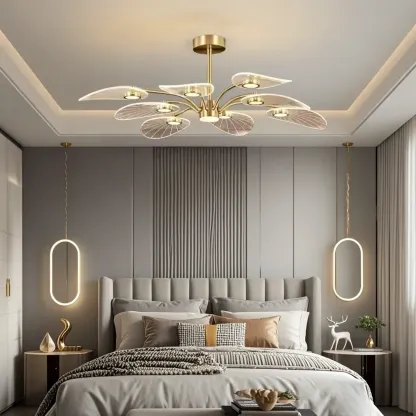 Luxury Leaf-Shaped Semi Flush LED Ceiling Light for Bedroom Image - 1
