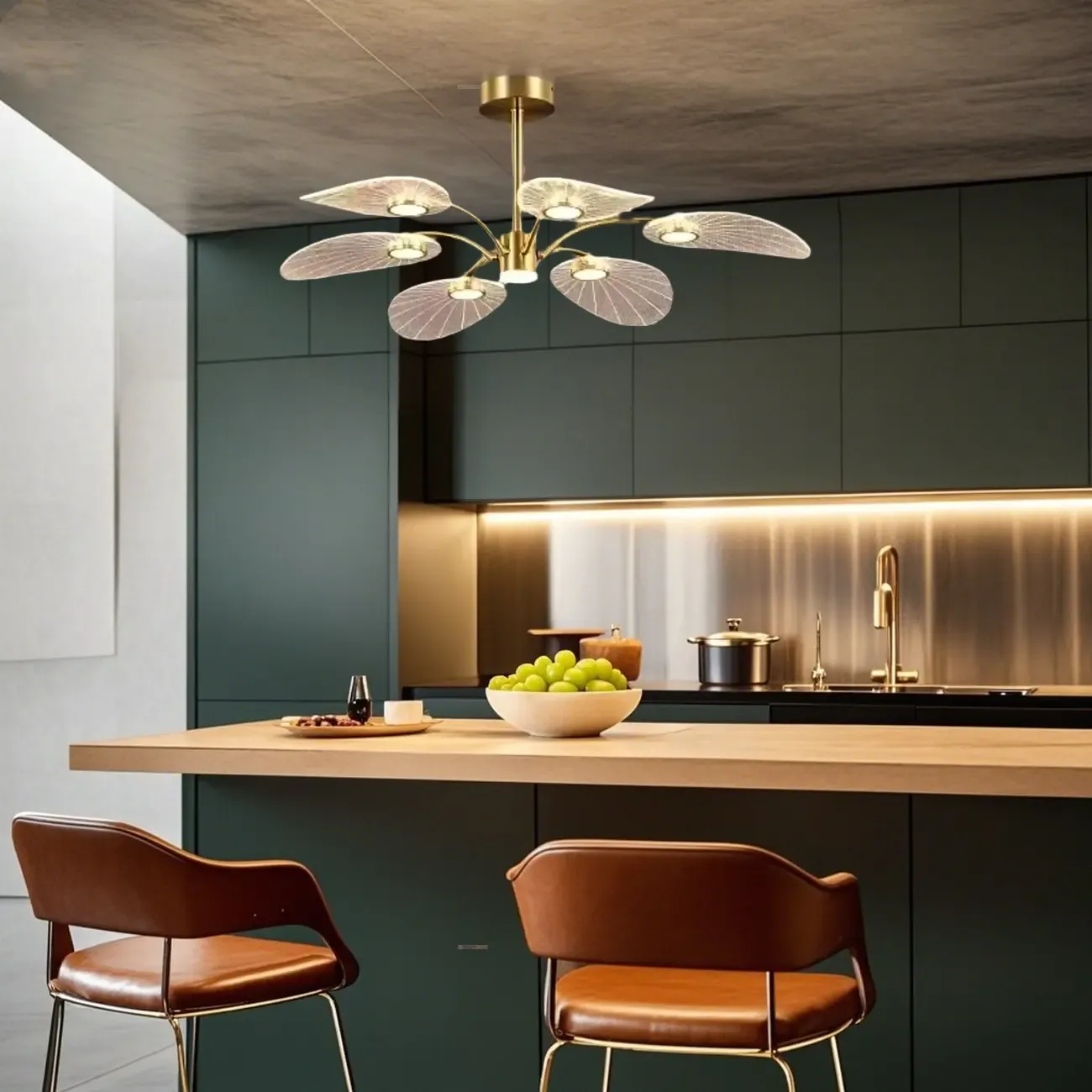 Luxury Leaf-Shaped Semi Flush LED Ceiling Light for Bedroom Image - 2