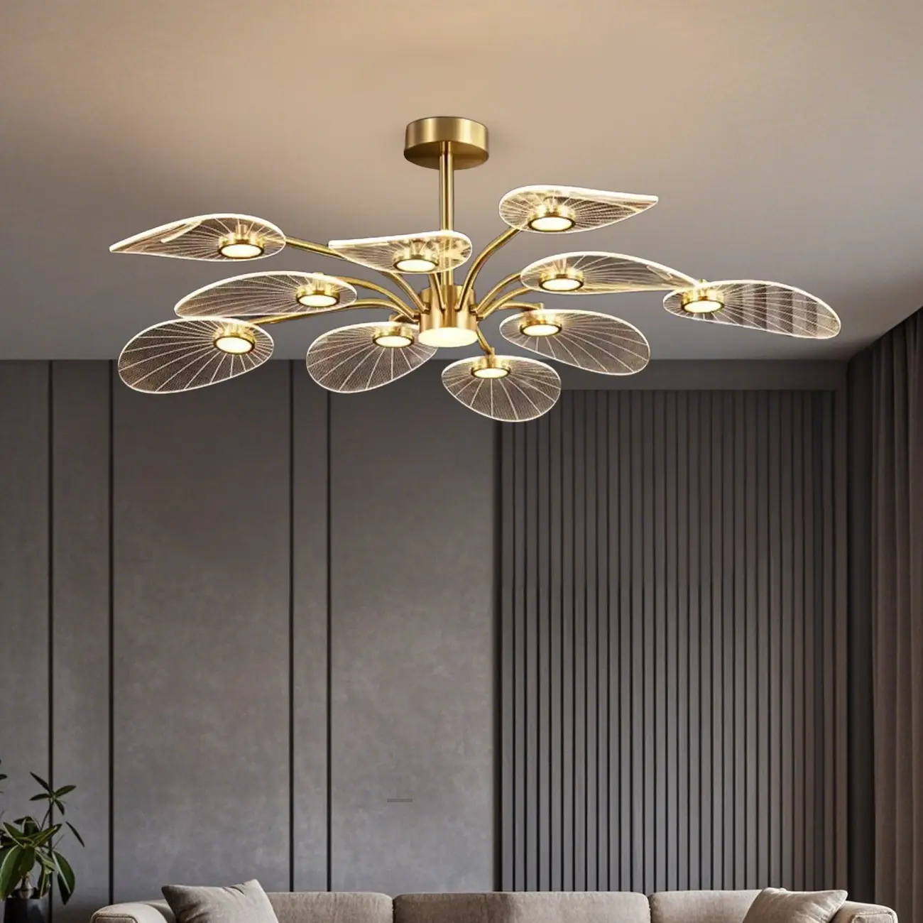 Luxury Leaf-Shaped Semi Flush LED Ceiling Light for Bedroom Image - 4 | homeyfad