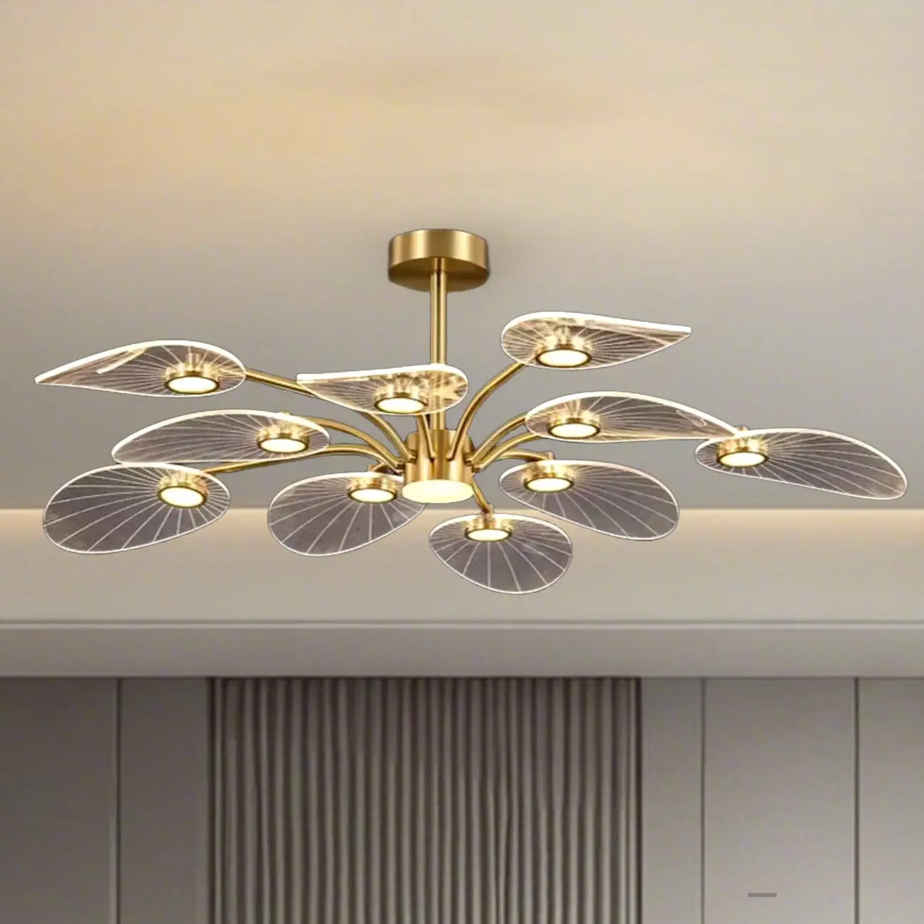 Luxury Leaf-Shaped Semi Flush LED Ceiling Light for Bedroom Image - 20 | homeyfad