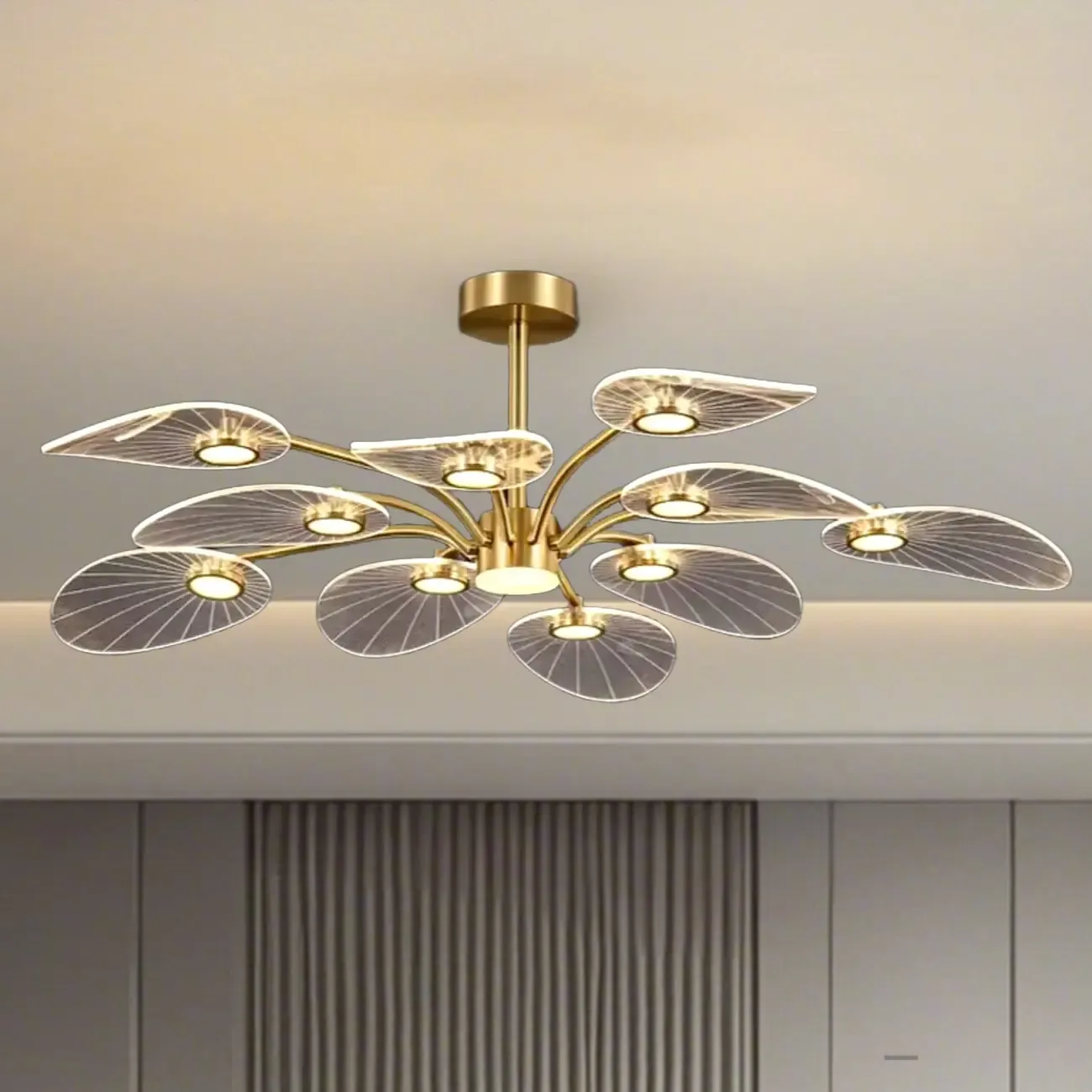 Luxury Leaf-Shaped Semi Flush LED Ceiling Light for Bedroom Image - 20