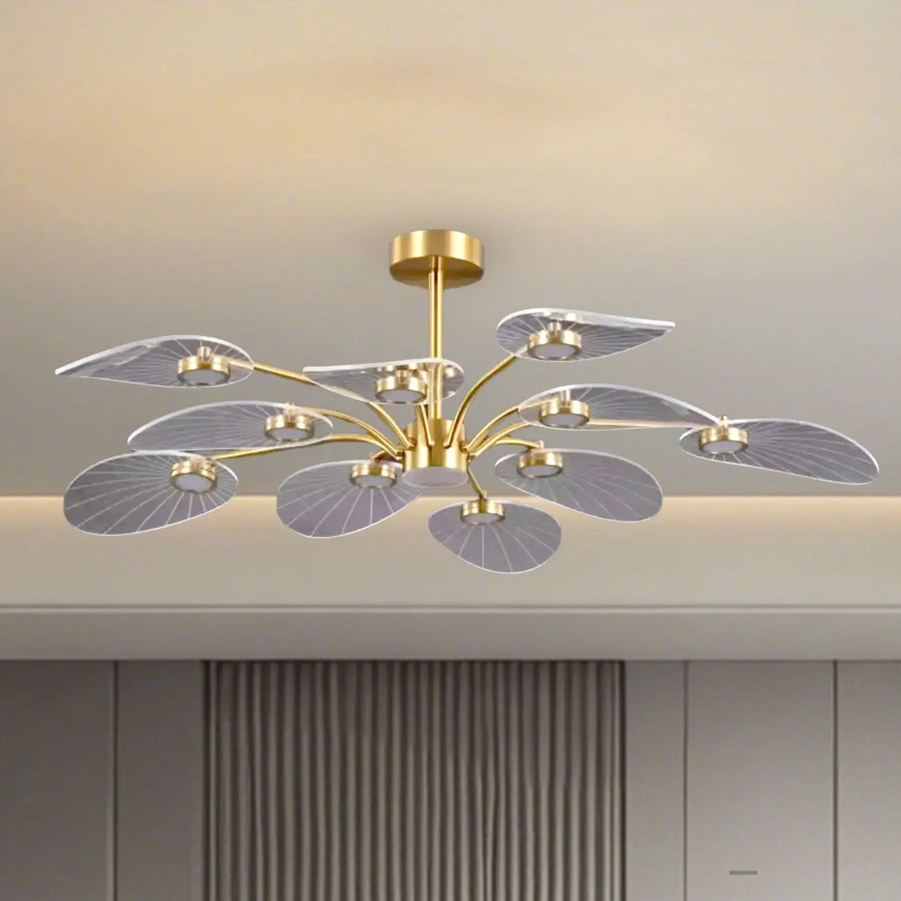 Luxury Leaf-Shaped Semi Flush LED Ceiling Light for Bedroom Image - 21 | homeyfad