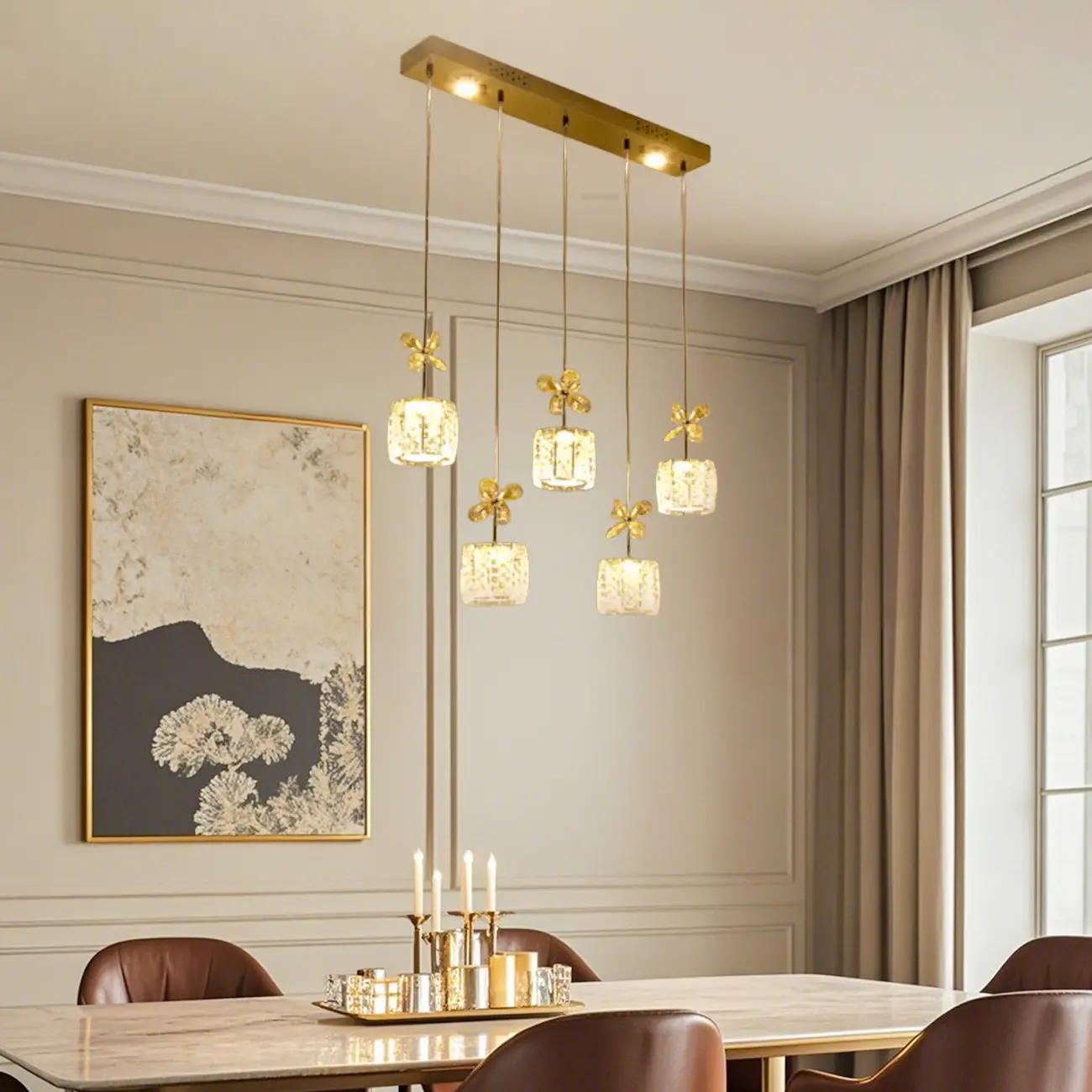 Elegant Modern Crystal Island Hanging Light Image - 12 | homeyfad