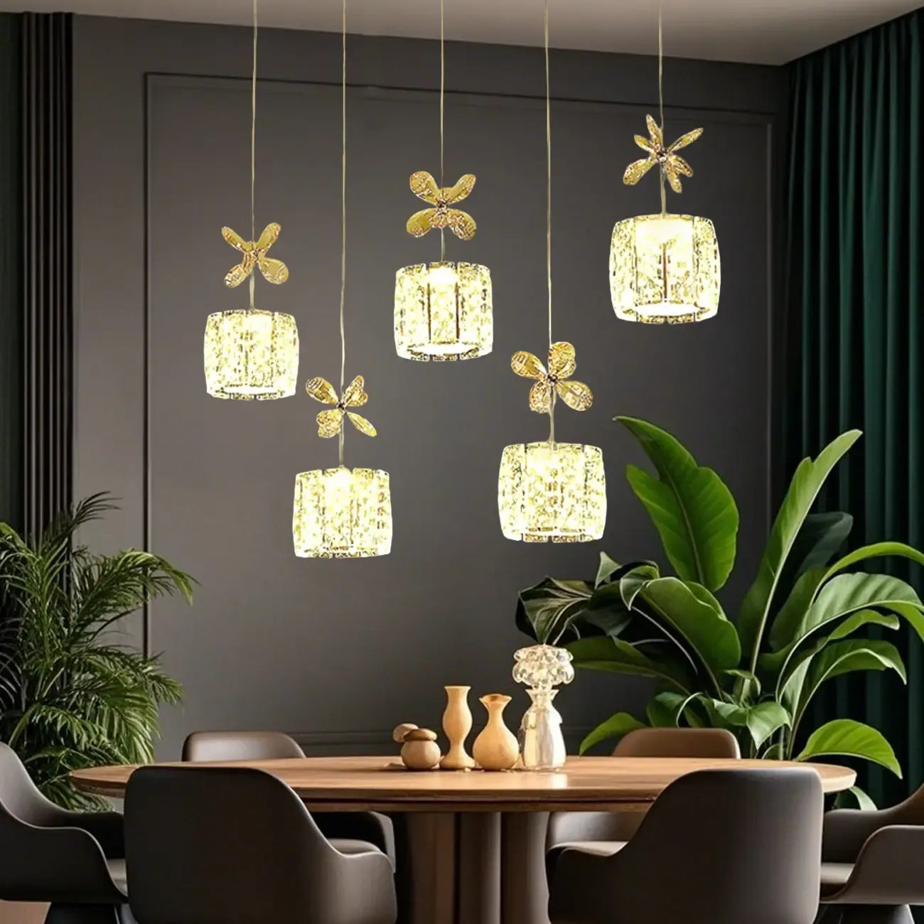 Elegant Modern Crystal Island Hanging Light Image - 1