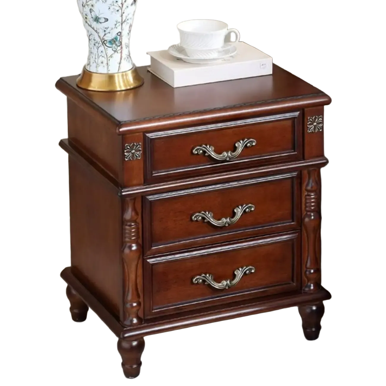 Elegant White Wood Bedside Table with 3 Storage Drawers Image - 5 | homeyfad