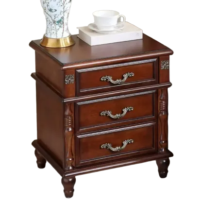 Elegant White Wood Bedside Table with 3 Storage Drawers Image - 5