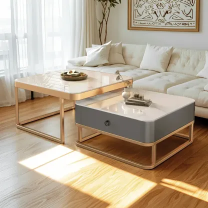 Minimalist Marble Coffee Table with Storage for Living Room Image - 3
