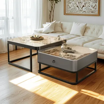 Minimalist Marble Coffee Table with Storage for Living Room Image - 5