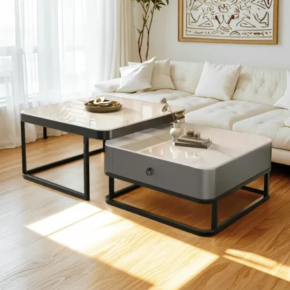 Minimalist Marble Coffee Table with Storage for Living Room Image - 9