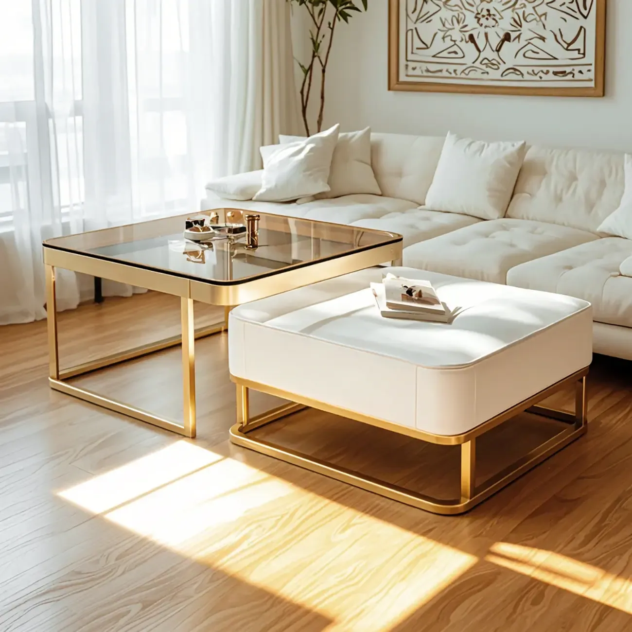 Minimalist Marble Coffee Table with Storage for Living Room Image - 10