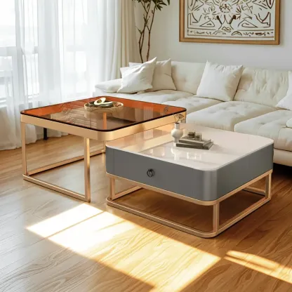 Minimalist Marble Coffee Table with Storage for Living Room Image - 11