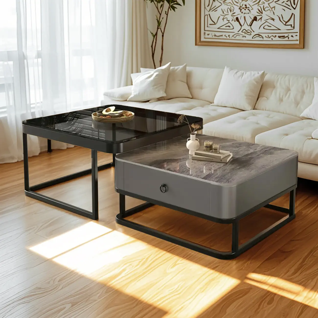 Minimalist Marble Coffee Table with Storage for Living Room Image - 12 | homeyfad