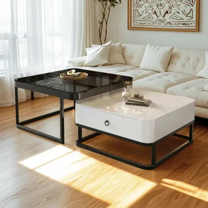 Minimalist Marble Coffee Table with Storage for Living Room Image - 15