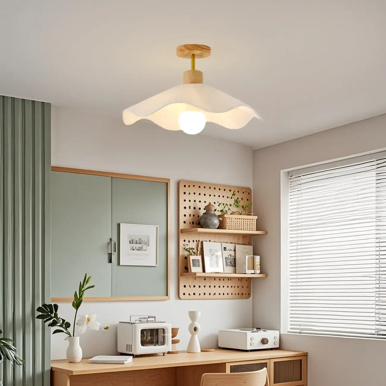 Modern Minimalistic Flush Ceiling Light with Fabric Shade Image - 1
