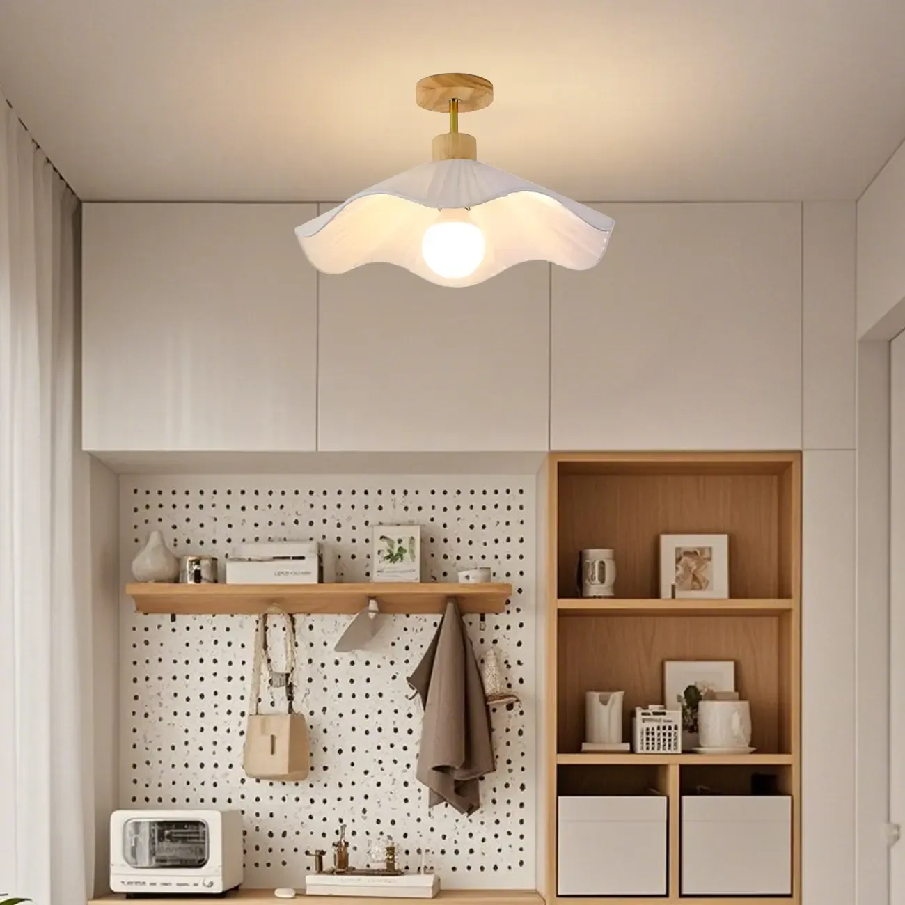 Modern Minimalistic Flush Ceiling Light with Fabric Shade Image - 15
