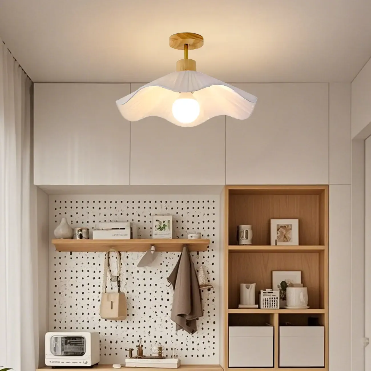 Modern Minimalistic Flush Ceiling Light with Fabric Shade Image - 16