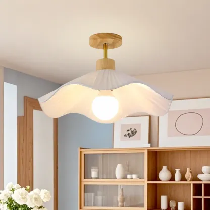 Modern Minimalistic Flush Ceiling Light with Fabric Shade Image - 5