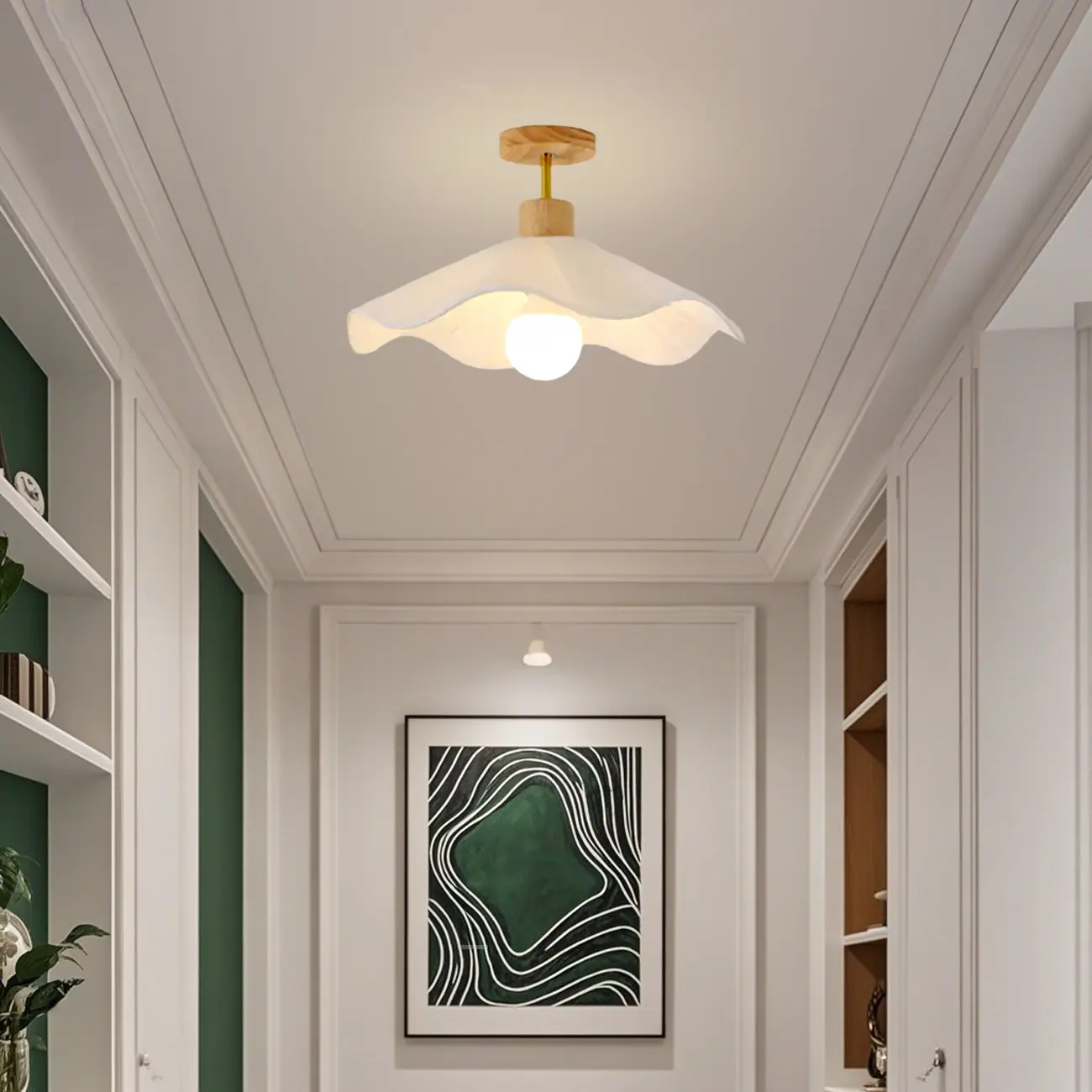 Modern Minimalistic Flush Ceiling Light with Fabric Shade Image - 17 | homeyfad