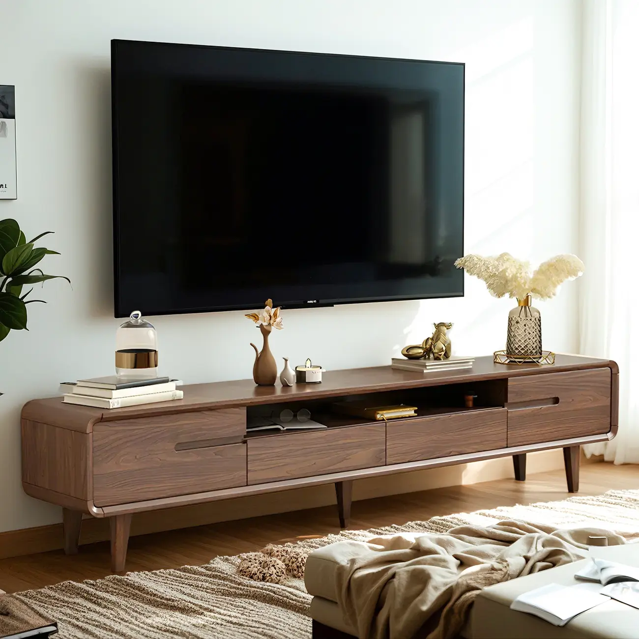 Traditional Wooden Mueble Para TV Stand with Drawers for Home Image - 4 | homeyfad