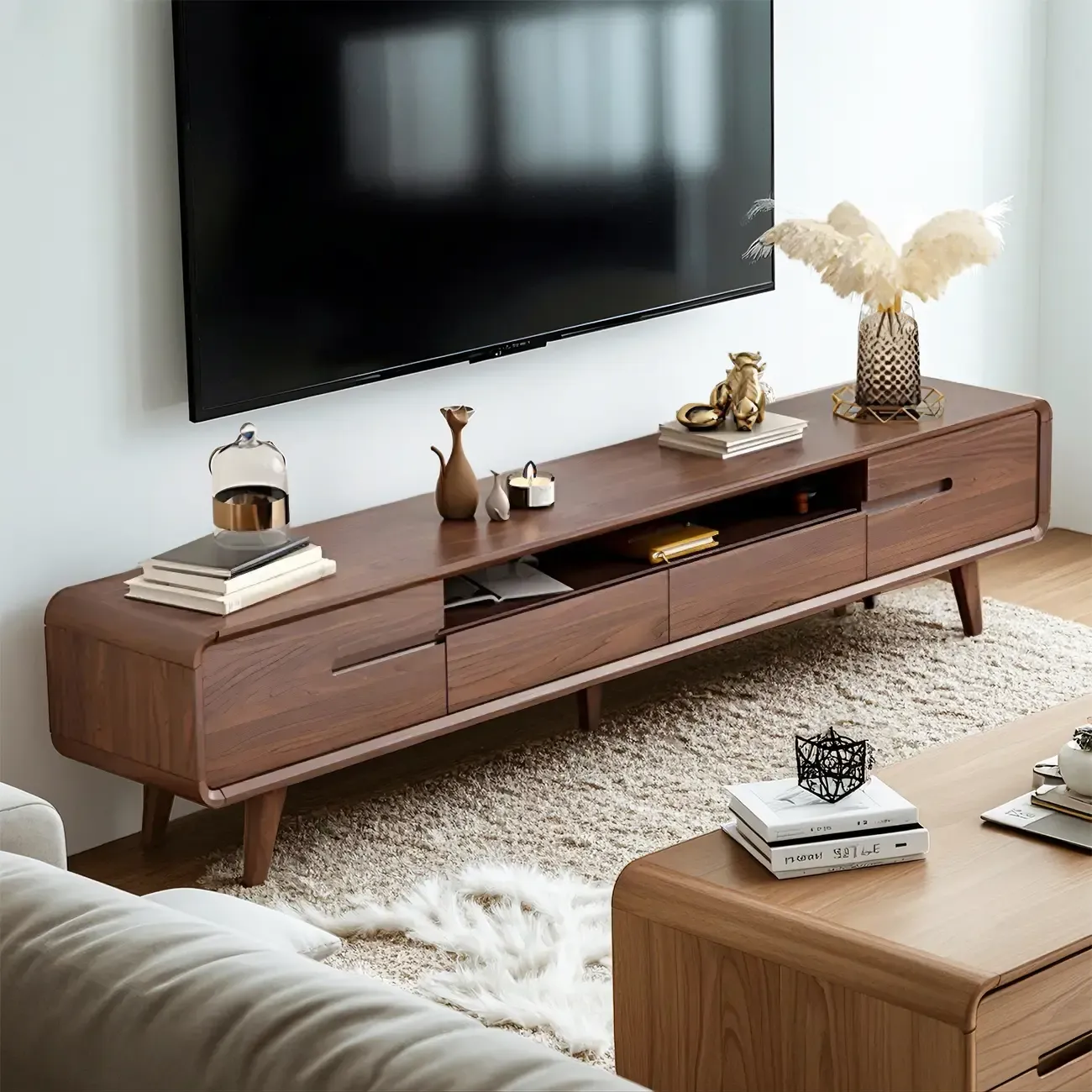 Traditional Wooden Mueble Para TV Stand with Drawers for Home Image - 3