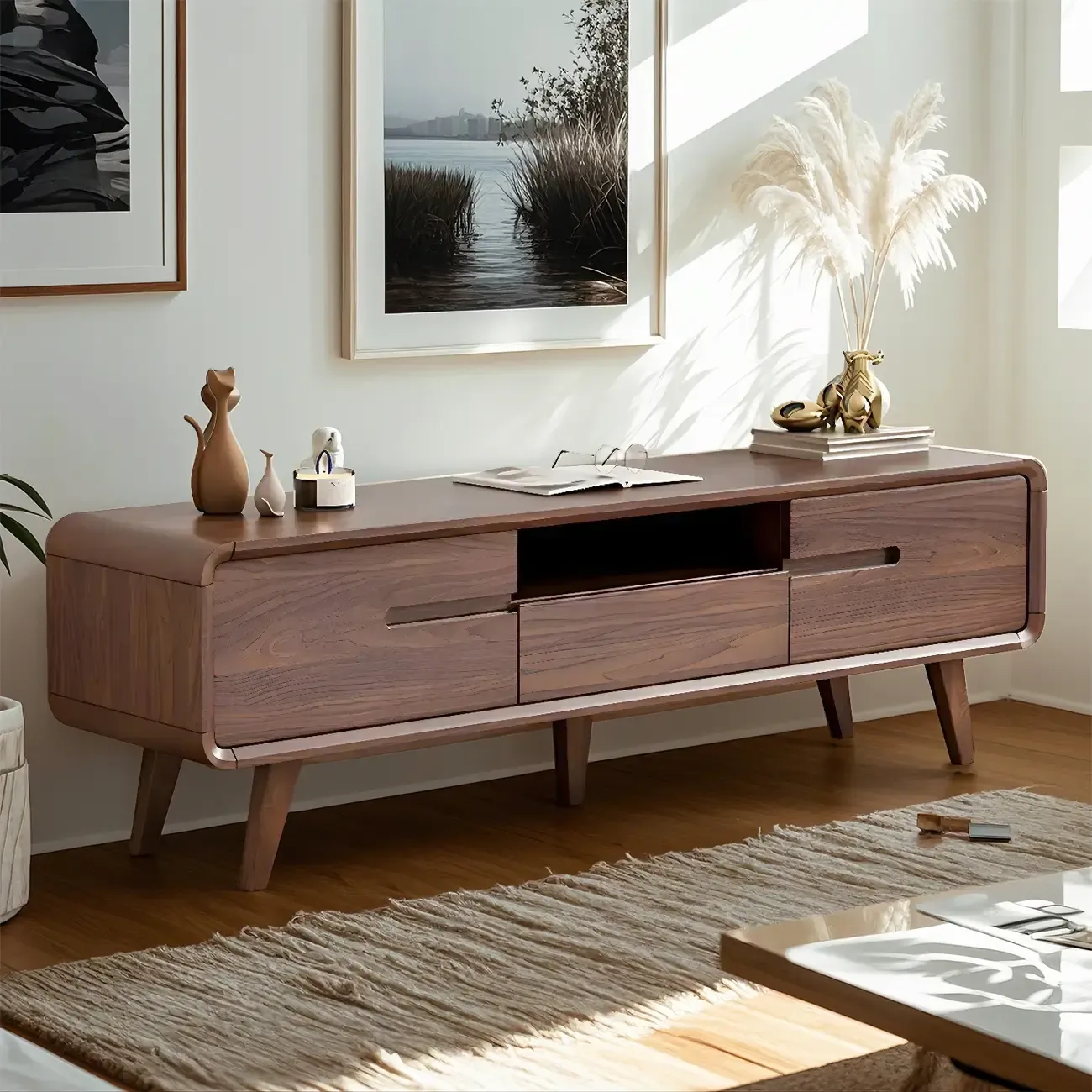 Traditional Wooden Mueble Para TV Stand with Drawers for Home Image - 2
