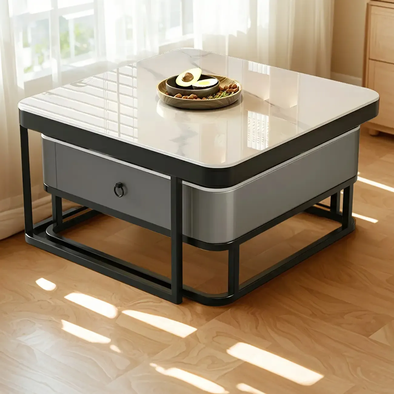 Minimalist Marble Coffee Table with Storage for Living Room Image - 4