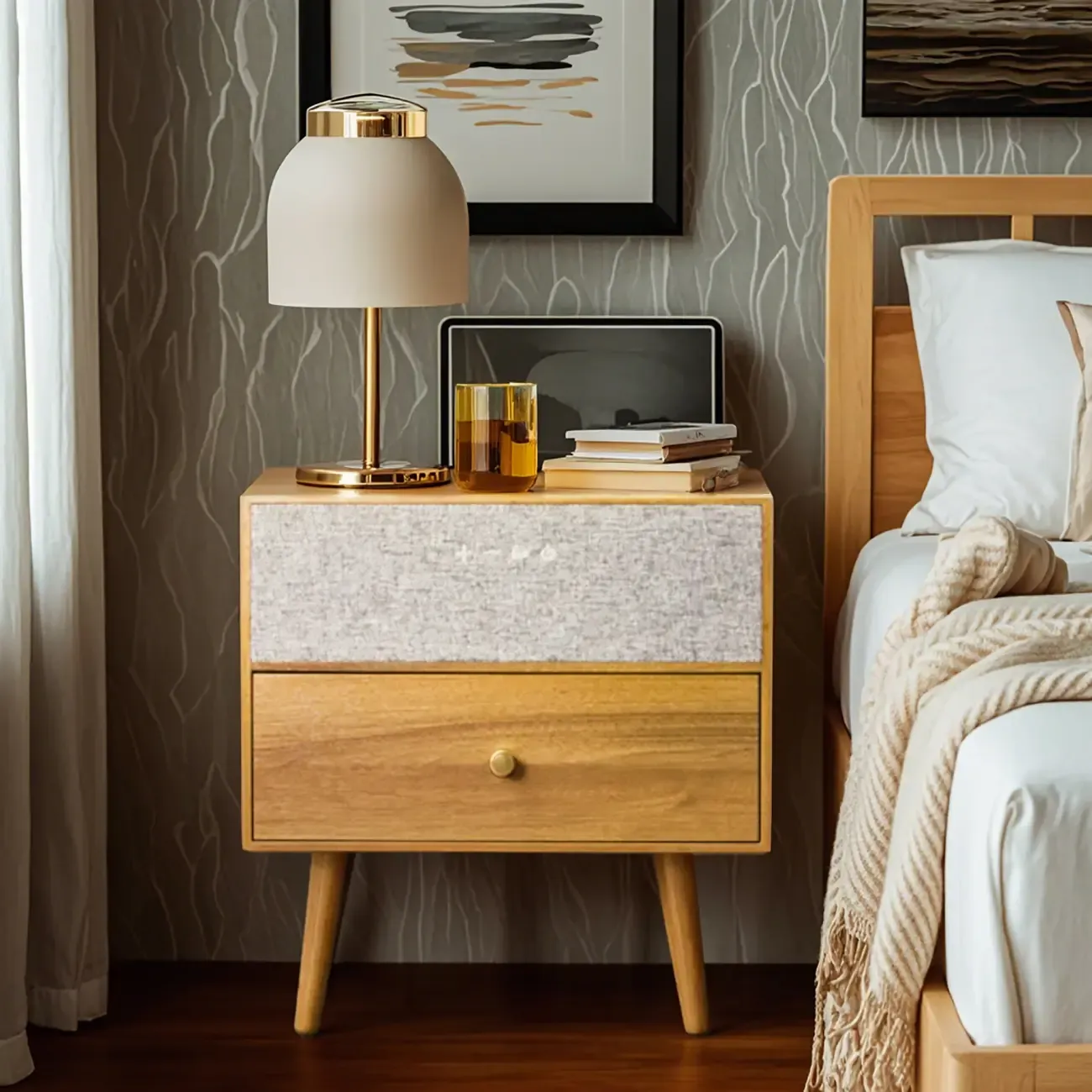 Modern Coloer Block Bedside Table with 2 Drawers  Image - 1