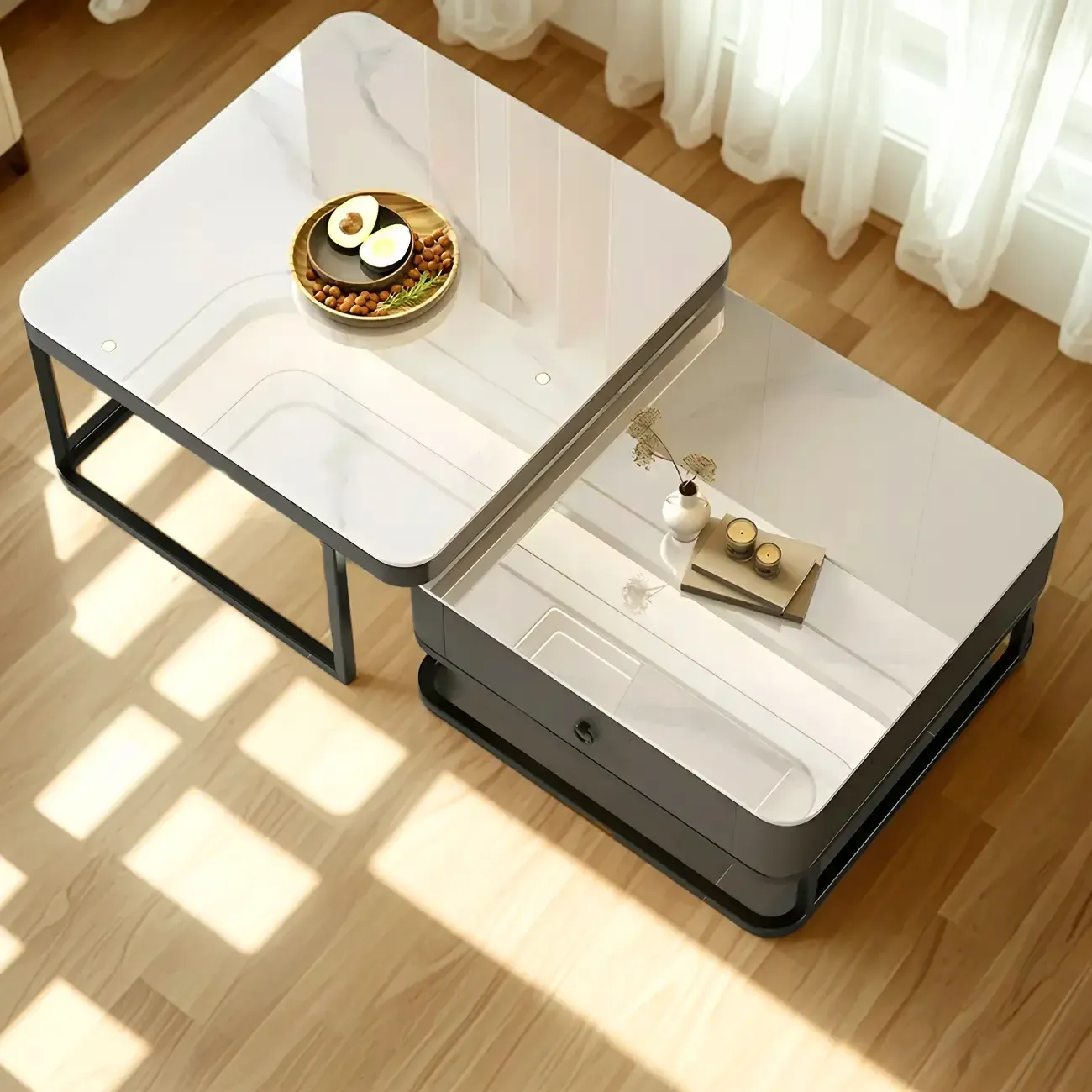 Minimalist Marble Coffee Table with Storage for Living Room Image - 6