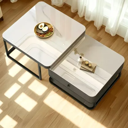 Minimalist Marble Coffee Table with Storage for Living Room Image - 6