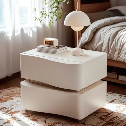 Stylish Solid Wood White Nightstand With 2 Drawer  Image - 1