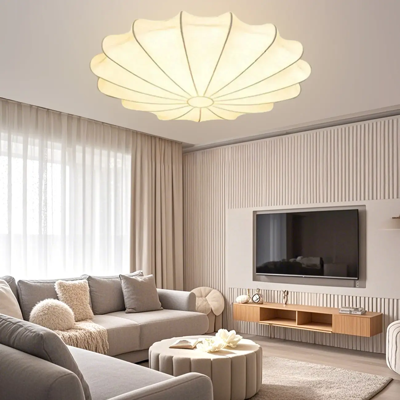 Floral Semi Flush Ceiling Light with Silk Shade for Living Room  Image - 1 | homeyfad