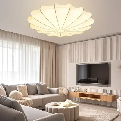 Floral Semi Flush Ceiling Light with Silk Shade for Living Room  Image - 1