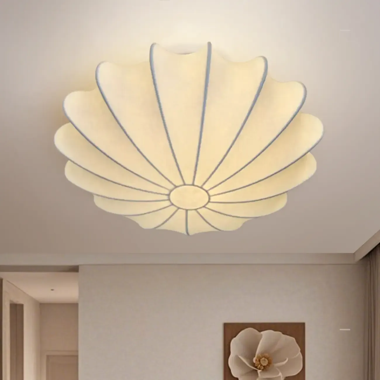 Floral Semi Flush Ceiling Light with Silk Shade for Living Room  Image - 4
