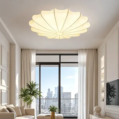 Floral Semi Flush Ceiling Light with Silk Shade for Living Room  Image - 5
