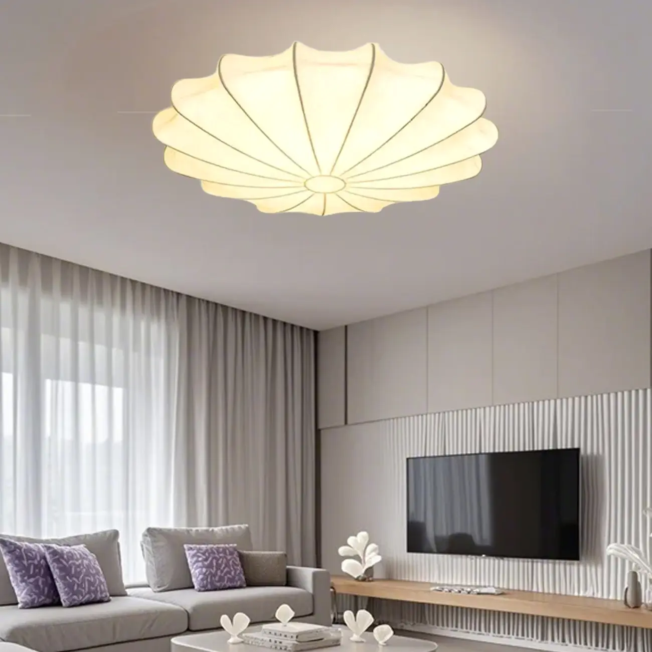 Floral Semi Flush Ceiling Light with Silk Shade for Living Room  Image - 7 | homeyfad